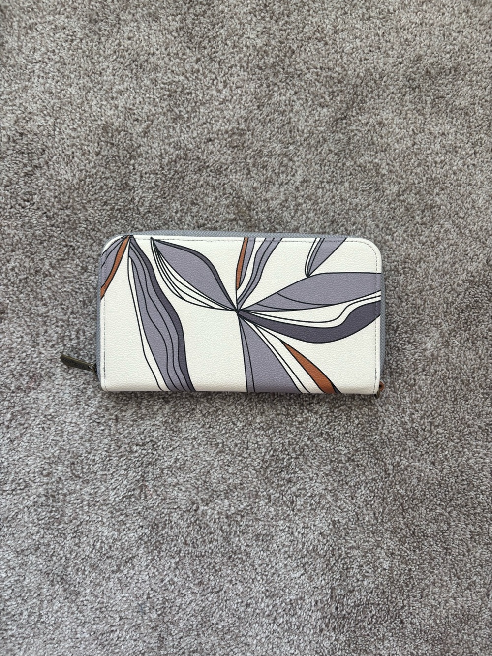 thirty-one Cream Wallet with Gray and Brown Floral Motif